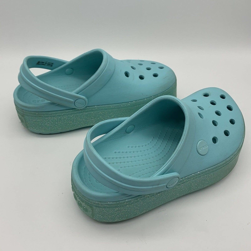 Crocs Kids Clogs Children Slip On Summer Shoes Light Blue Size W4 Glitter